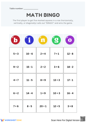 Fun Math Facts Bingo Game for Elementary Students