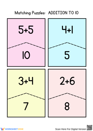Addition to 10 Math Fact Puzzles for Kids