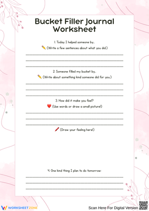Bucket Filler Journal Reflection Worksheet