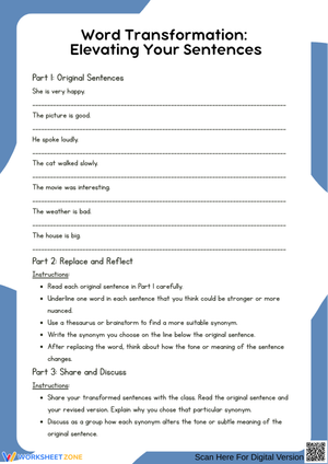 Word Transformation: Elevating Your Sentences Worksheet