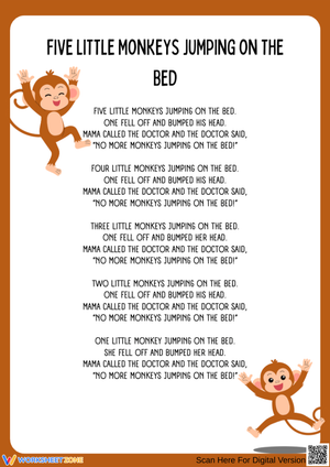 Five Little Monkeys Jumping on the Bed – Lyrics Printable