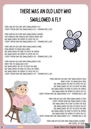 There Was an Old Lady Who Swallowed a Fly Lyrics Worksheet