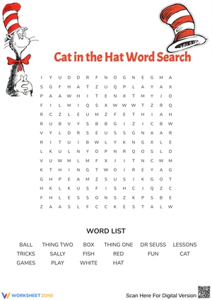 Cat in the Hat Word Search Worksheet