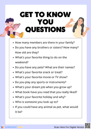 Get to Know You Questions Worksheet for Kids