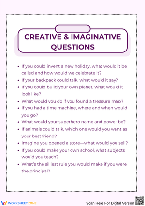 Creative and Imaginative Questions Worksheet for Kids
