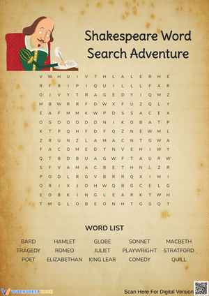 Shakespeare Word Search Puzzle for Kids