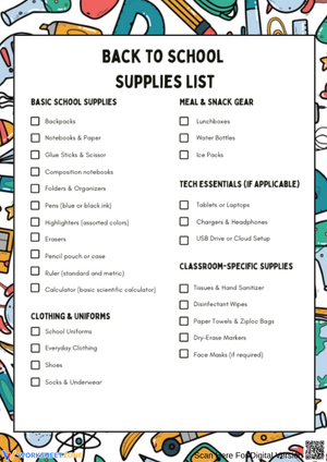 Back to School Supplies Checklist for Kids