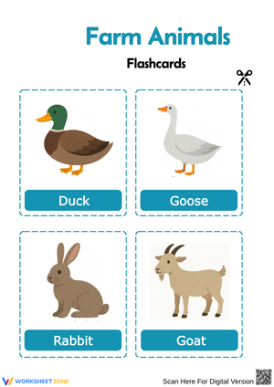 Farm Animals Flashcards Printable – Duck, Goose, Rabbit, Goat