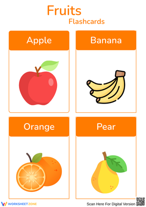 Colorful Fruits Flashcards Printable for Kids Learning