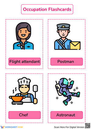 Flashcards of Occupations - Chef, Postman & More