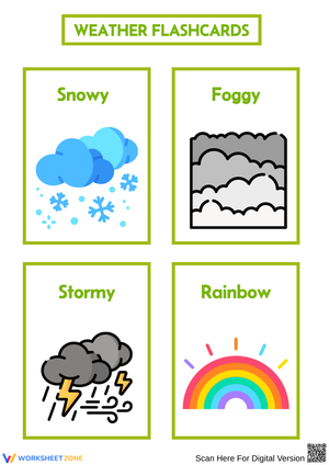 Flashcards About Weather – Snowy, Foggy, Stormy & Rainbow Set