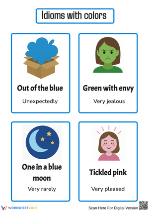Printable Flashcards of Common Color Idioms for Kids