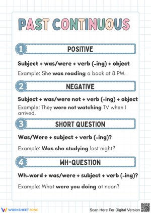 Past Continuous Tense Worksheet for Kids