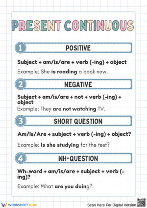 Present Continuous Tense Worksheet for Kids