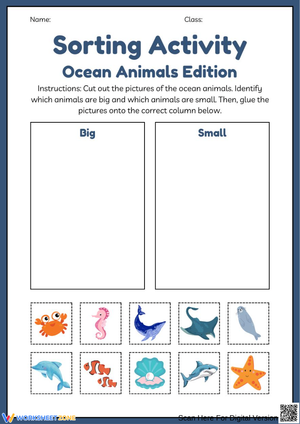 Ocean Animals Size Sorting Activity