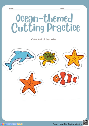 Ocean Animal Cutting Practice Worksheet