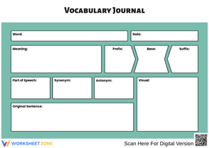 Vocabulary Journal Graphic Organizer