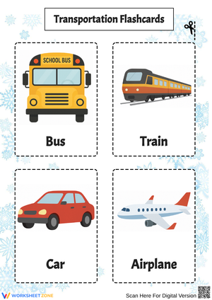 Transportation Flashcards for Kids – Bus, Train, Car, Airplane