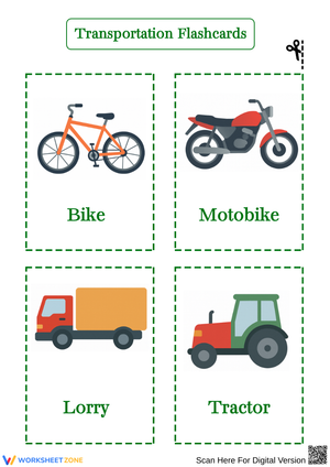 Transportation Flashcards: Bike to Tractor