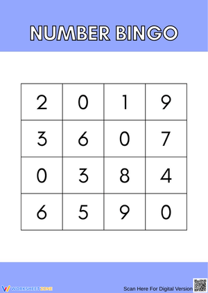 Number Bingo Game Card (0–9)