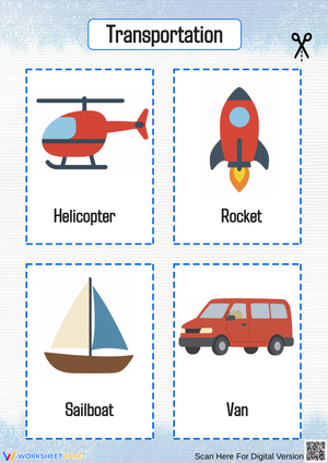 Transportation Flashcards – Helicopter, Rocket, Sailboat & Van