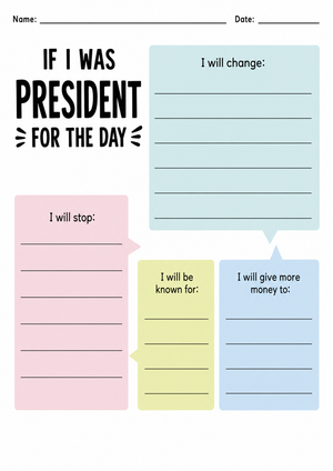 If I Was President for the Day Writing Worksheet