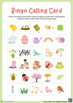 Spring Bingo Calling Card for Vocabulary Fun