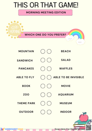 This or That Morning Meeting Game for Kids