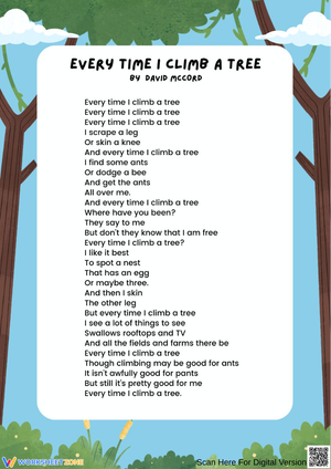 Every Time I Climb a Tree Poem Poster for Kids