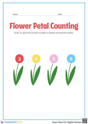 Flower Petal Counting Worksheet – Numbers 3 to 6