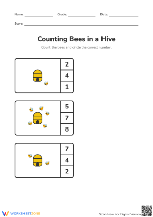 Counting Bees in a Hive Worksheet – Early Math Activity