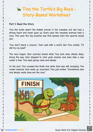 Story Comprehension Worksheet – Tina the Turtle’s Big Race