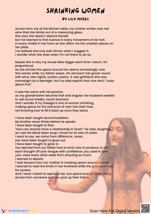 Shrinking Women by Lily Myers – Poetry Analysis Worksheet