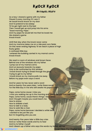 Knock Knock by Daniel Beaty – Poetry Analysis Worksheet