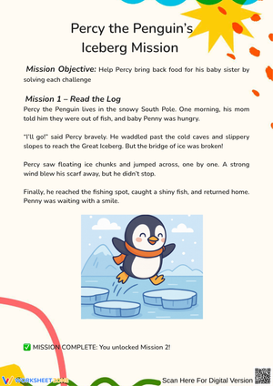 Penguin Reading Worksheet – Percy’s Iceberg Mission Adventure