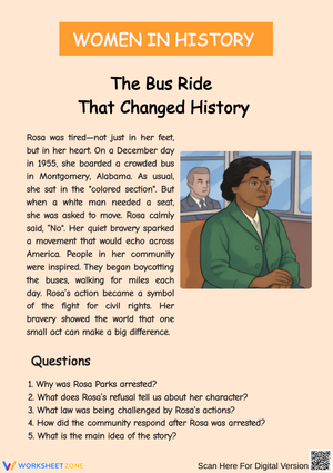 Rosa Parks Reading Comprehension Worksheet – Women in History