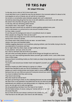 To This Day by Shane Koyczan – Anti-Bullying Poem Worksheet