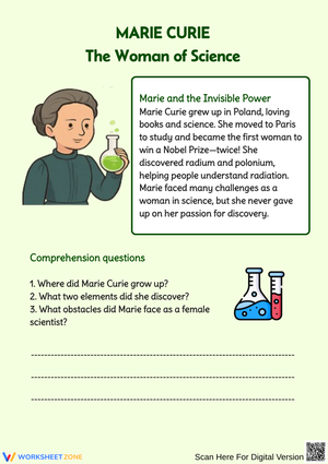 Marie Curie Worksheet for Kids – Women in Science Comprehension