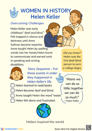 Helen Keller Worksheet for Kids – Women in History Activity