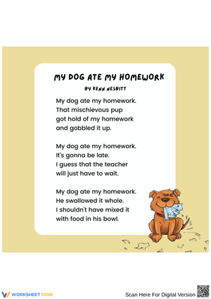 My Dog Ate My Homework – Funny Poem Worksheet