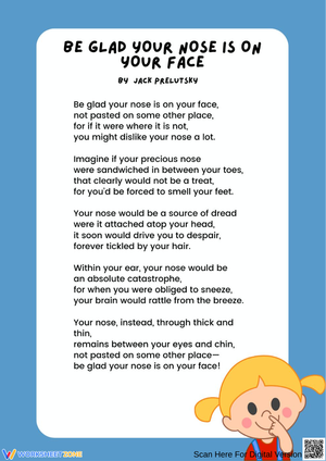 Be Glad Your Nose Is on Your Face – Poem Worksheet