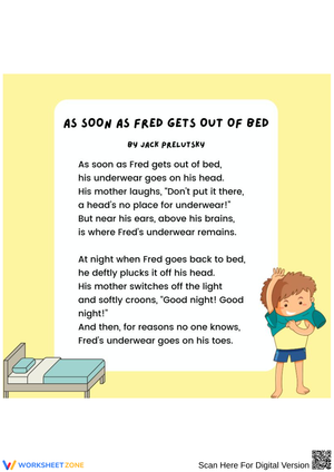 As Soon as Fred Gets Out of Bed – Funny Poem Worksheet