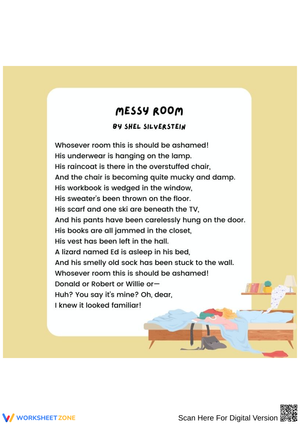 Messy Room by Shel Silverstein – Funny Poem Worksheet