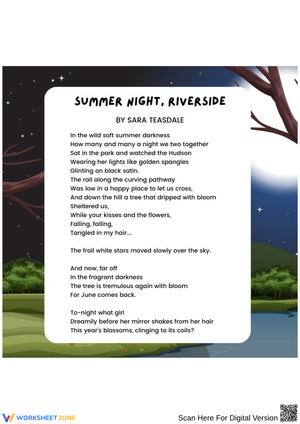 Summer Night, Riverside by Sara Teasdale – Poem Worksheet