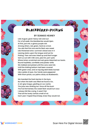 Blackberry-Picking by Seamus Heaney – Poem Analysis Worksheet