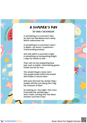 A Summer’s Day by Emily Dickinson – Poetry Worksheet