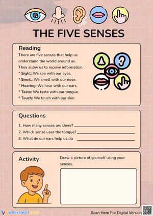 Five Senses Worksheet for Kids – Read, Answer & Draw