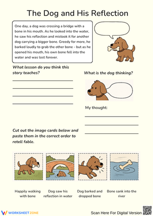 The Dog and His Reflection Worksheet – Fable Sequencing & Moral Lesson