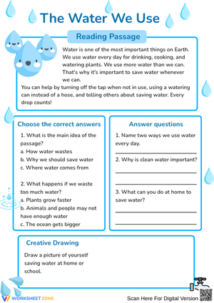 Water Conservation Worksheet for Kids – Reading and Activity