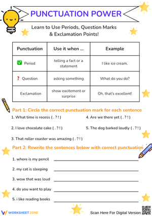 Punctuation Worksheet – Periods, Question Marks & Exclamations